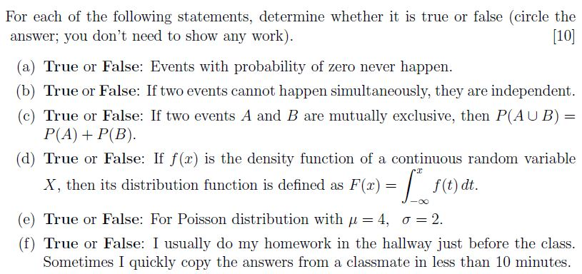 Solved For Each Of The Following Statements, Determine Wh
