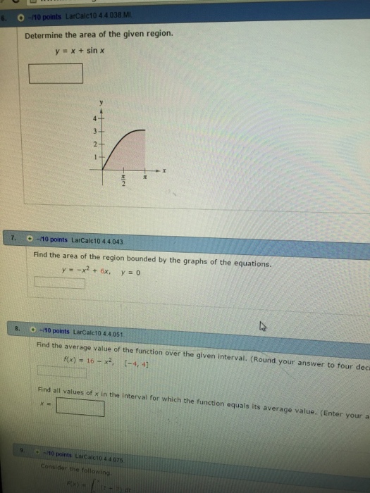Determine The Area Of The Given Region Y X Sin X Chegg Com