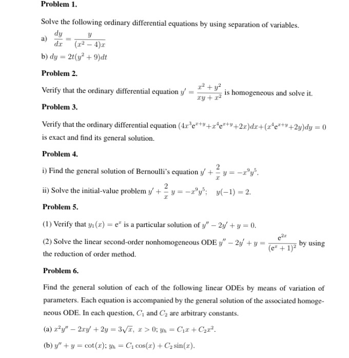 Solved Solve The Following Ordinary Differential Equations Chegg Com