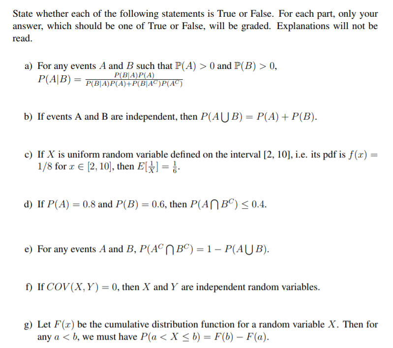 Solved State Whether Each Of The Following Statements Is Chegg Com