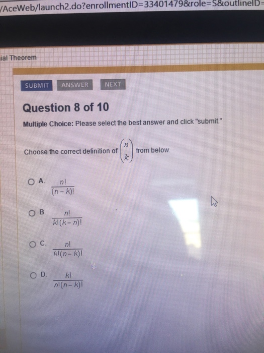 Solved Choose The Correct Definition Of N K From Below Chegg Com