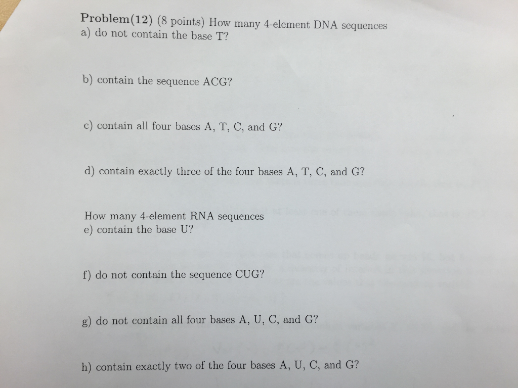 Solved How Many 4 Element Dna Sequences Do Not Contain Th Chegg Com