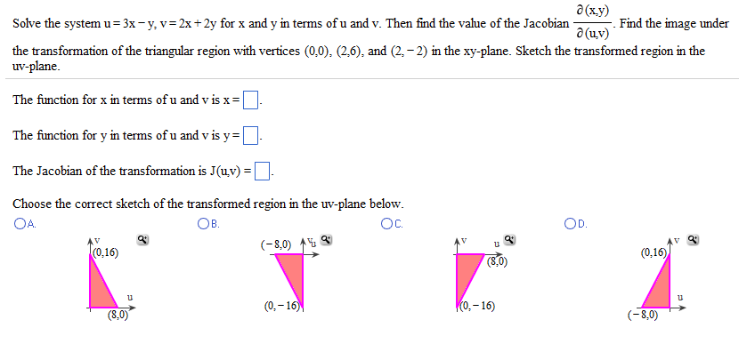 Solved Solve The System U 3x Y V 2x 2y For X And Chegg Com