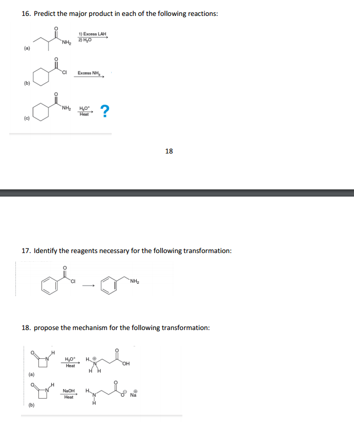 16. Predict the major product in each of the