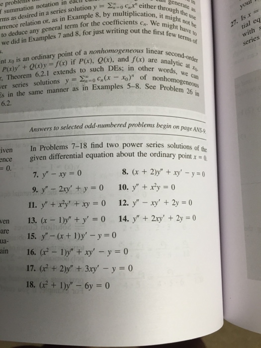 Solved In Problem 7 18 Find Two Power Series Solution Of The Chegg Com