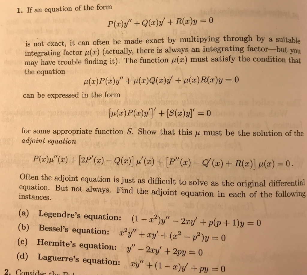 Solved 1 If An Equation Of The Form Is Not Exact It Can Chegg Com