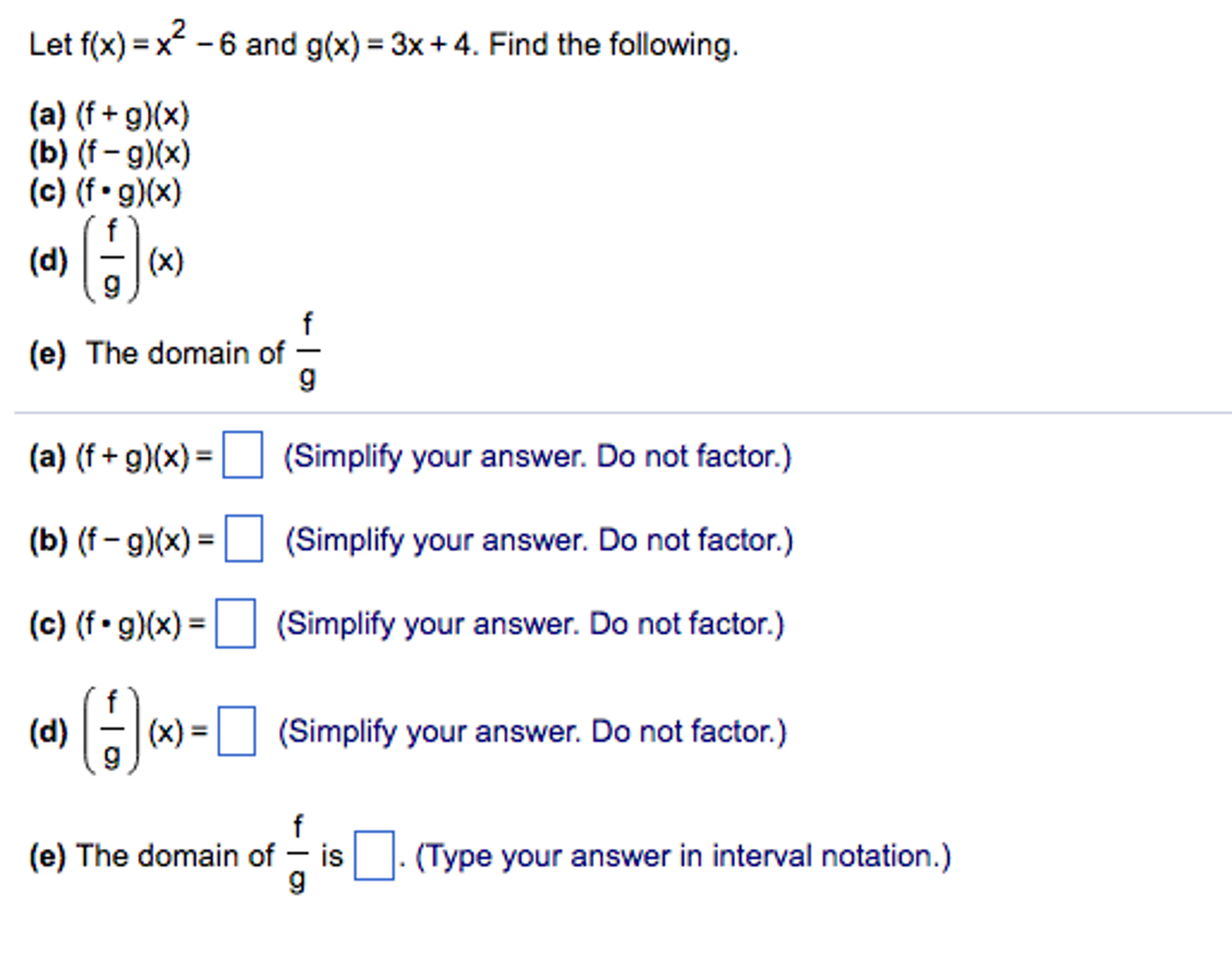 Solved Let F X X 6 And G X 3x 4 Find The Follo Chegg Com