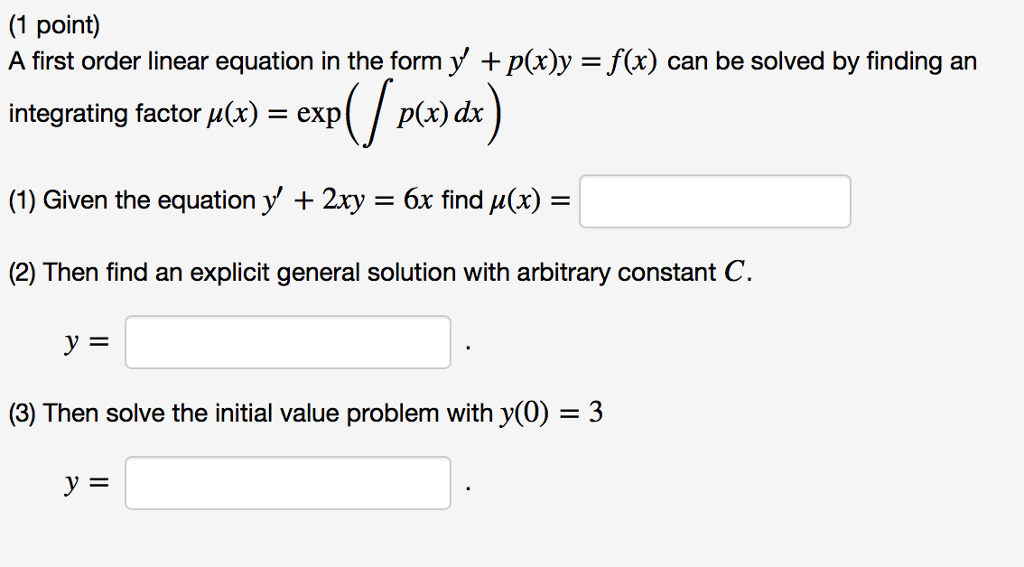 Solved A First Order Linear Equation In The Form Y P X Chegg Com