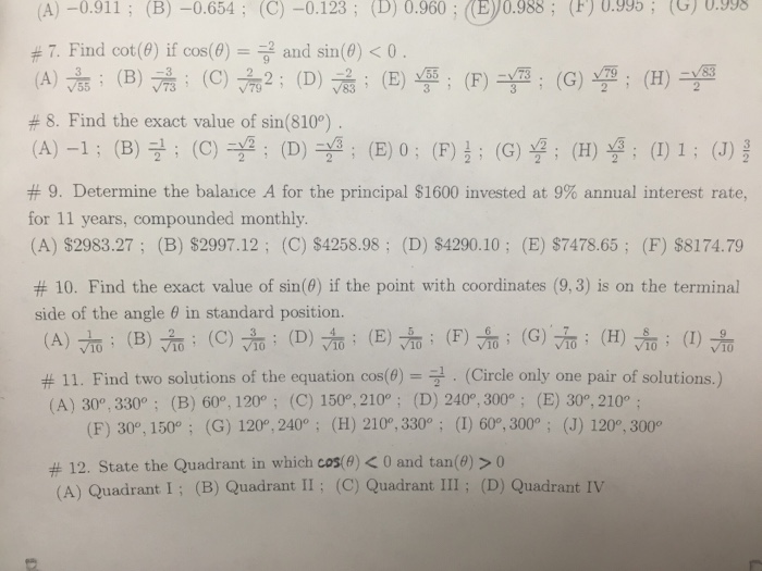 Solved Find Cot Theta If Cos Theta 2 9 And Sin Theta Chegg Com