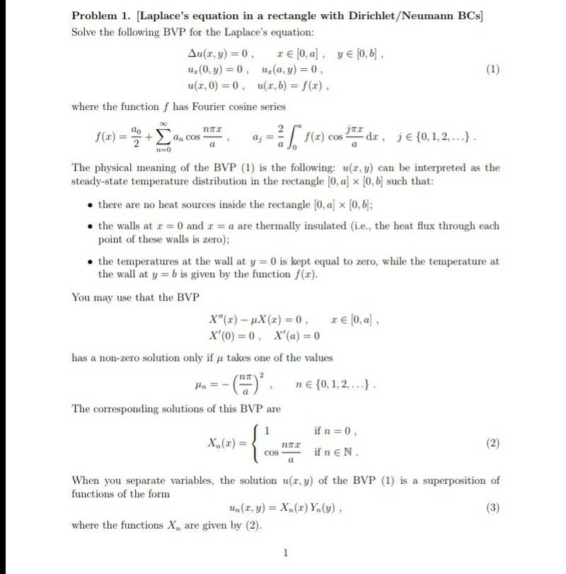 Solved Problem 1 Laplace S Equation In A Rectangle With Chegg Com