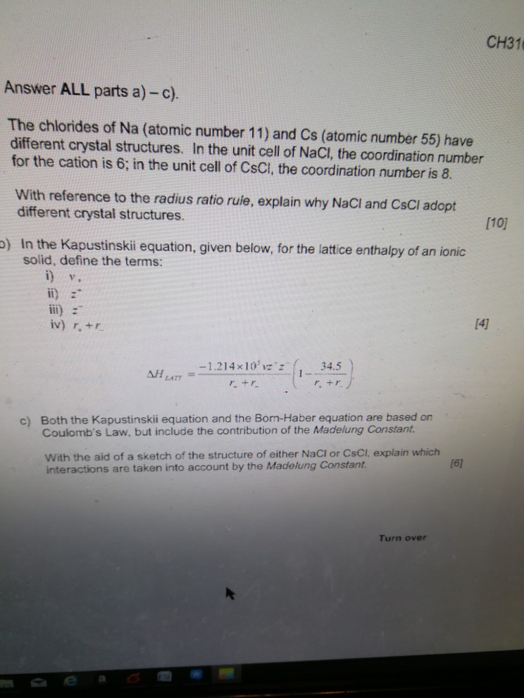 CH31 Parts Solved: ... Answer The ALL A)-c). Chlorides Na Of
