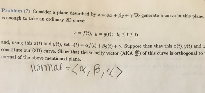 Solved Consider A Plane Described By Z Alpha X Beta Y Chegg Com