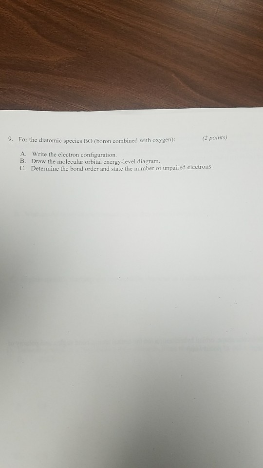 (boron For Diatomic The Solved: Species 9. Wit Combined BO ...