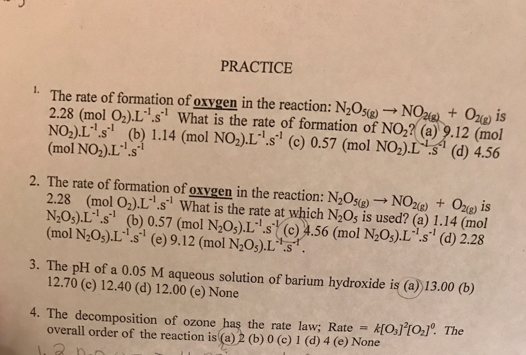 Solved The Rate Of Formation Of Oxygen In The Reaction N Chegg Com