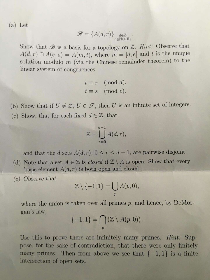 Solved A Let T De Show That B Is A Basis For A Topolo Chegg Com