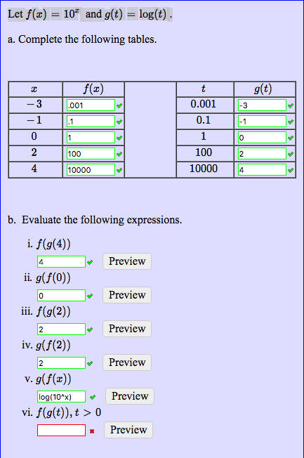 Solved Let F X 10 X And G T Log T Complete The Fo Chegg Com