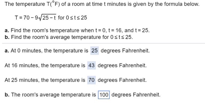 Solved The Temperature T Degree F Of A Room At Time T M