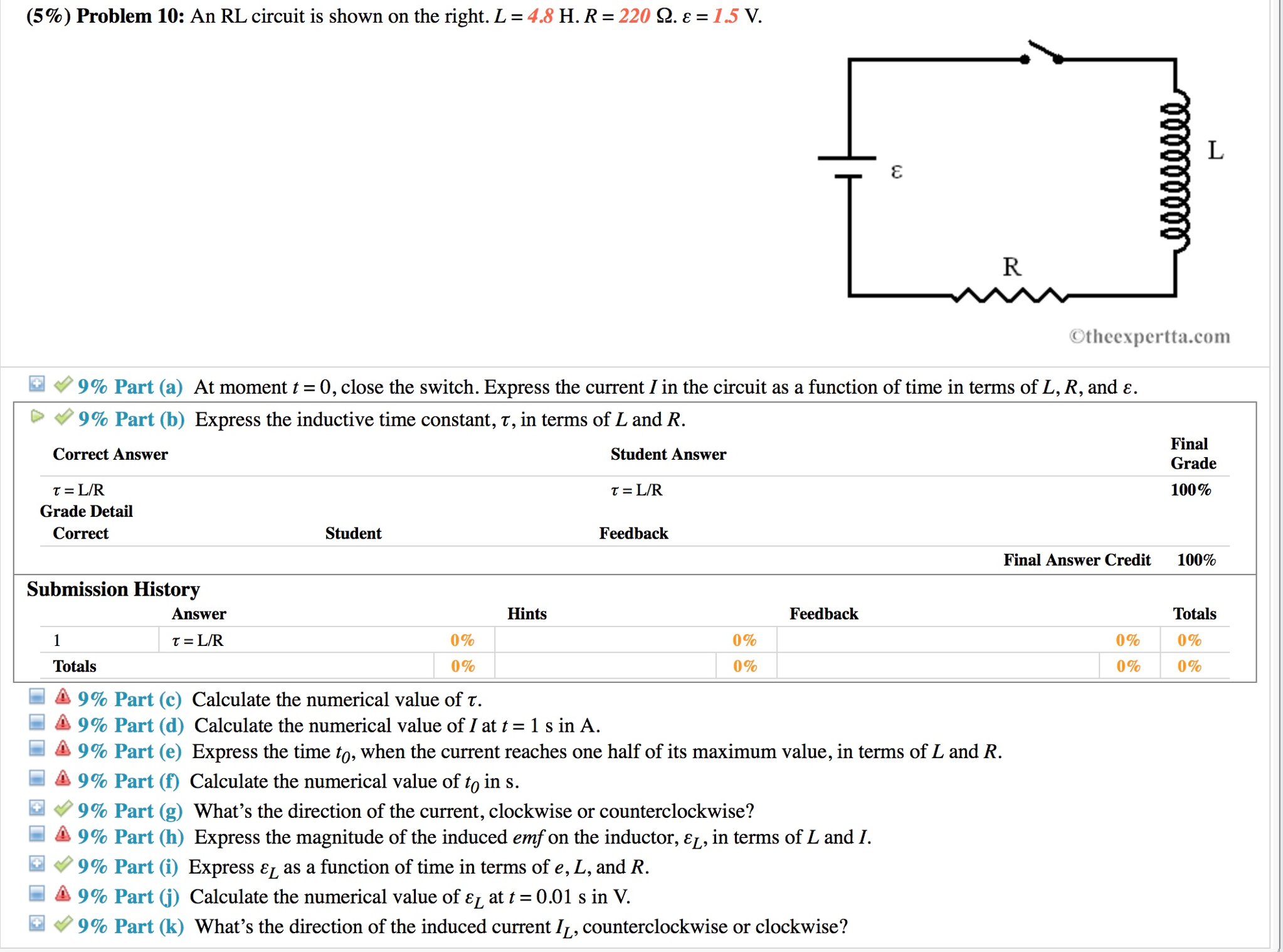 Solved 5 Problem 10 An Rl Circuit Is Shown On The Right Chegg Com