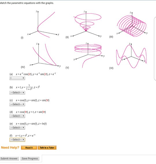 Solved Match The Parametric Equations With The Graphs Iv Chegg Com