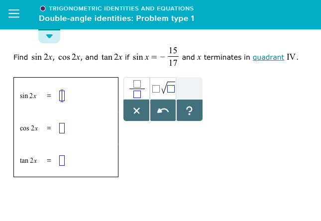 O Trigonometric Identities And Equations Double Angle Chegg Com