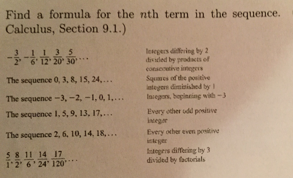 Solved Find A Formula For The Nth Term In The Sequence C