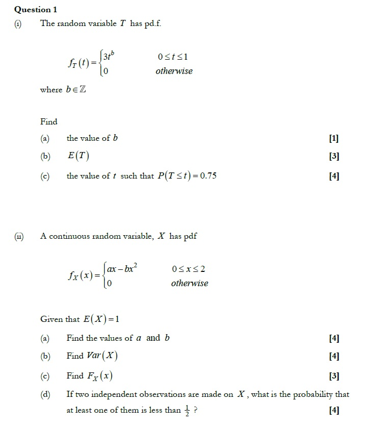 Solved Question 1 The Random Variable T Has Pd F T C 3 Chegg Com