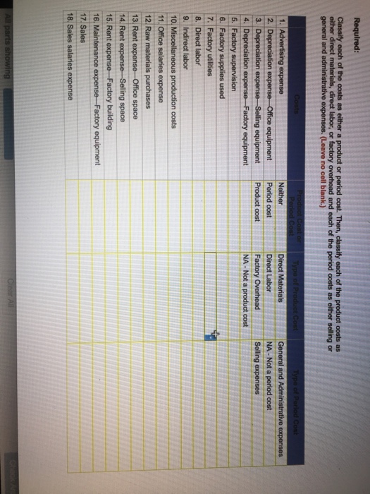 Solved Classify each of the costs as either a product or | Chegg.com