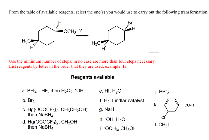 Solved From the table of available reagents select the