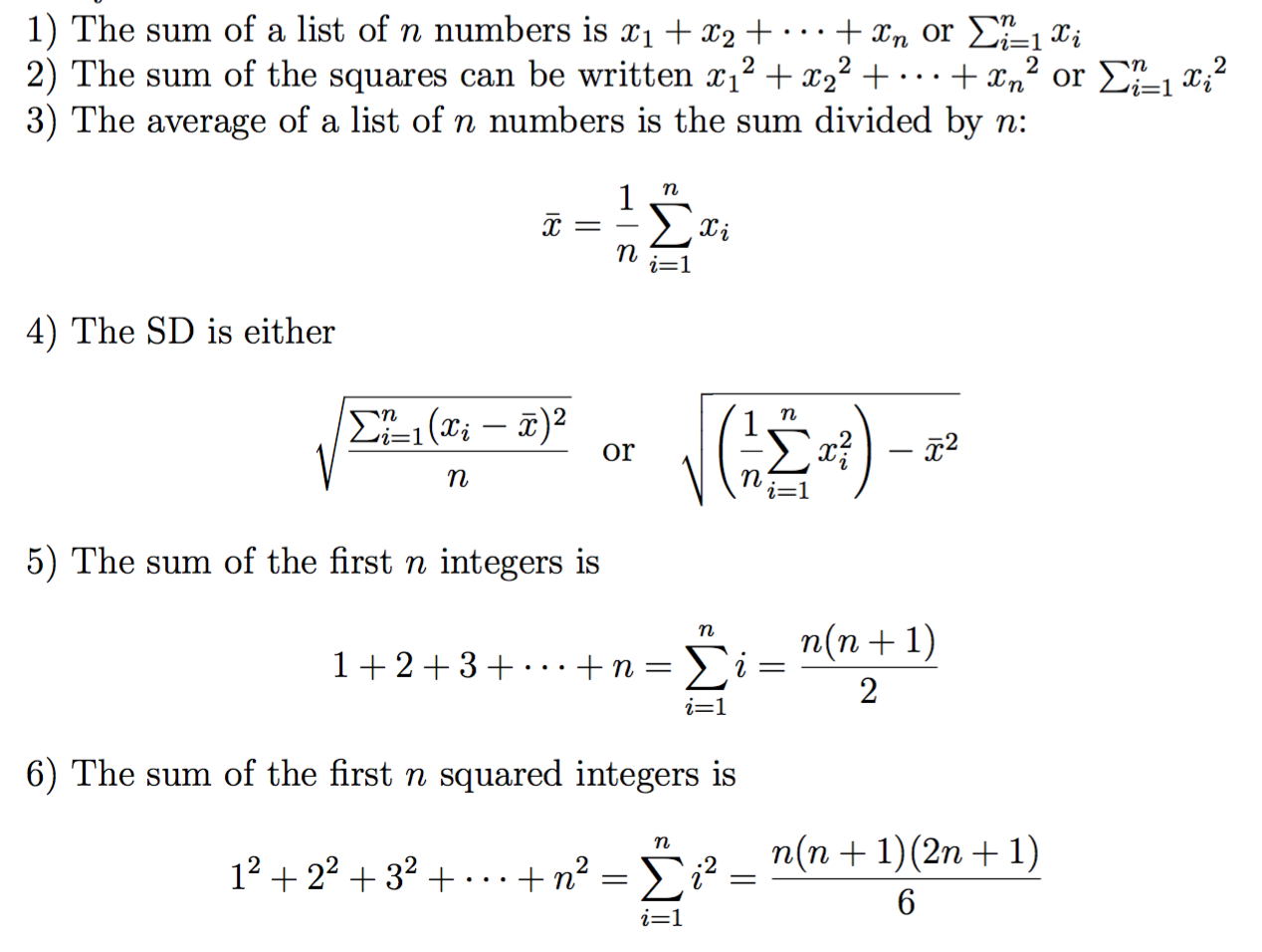 Find Formulas For The Average And Sd Of 1 2 3 N Chegg Com