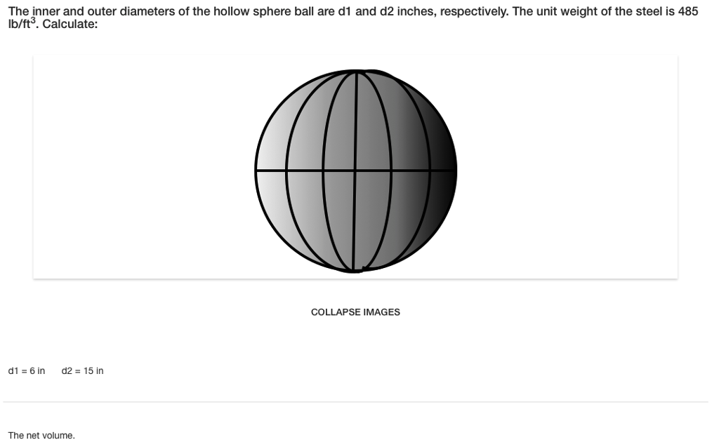 volume of hollow sphere calculator