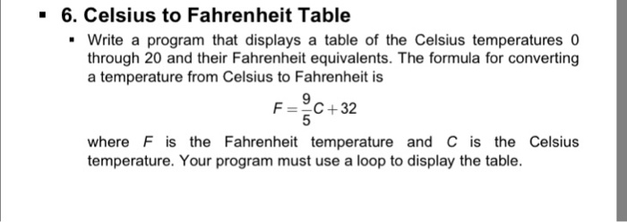 Solved Celsius To Fahrenheit Table Write A Program That D