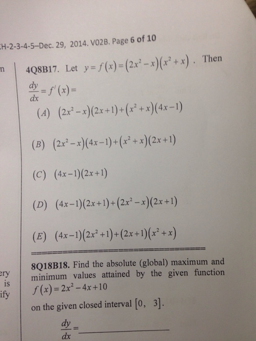 Let Y F X 2x 2 X X 2 X Then Dy Dx F X Find Chegg Com