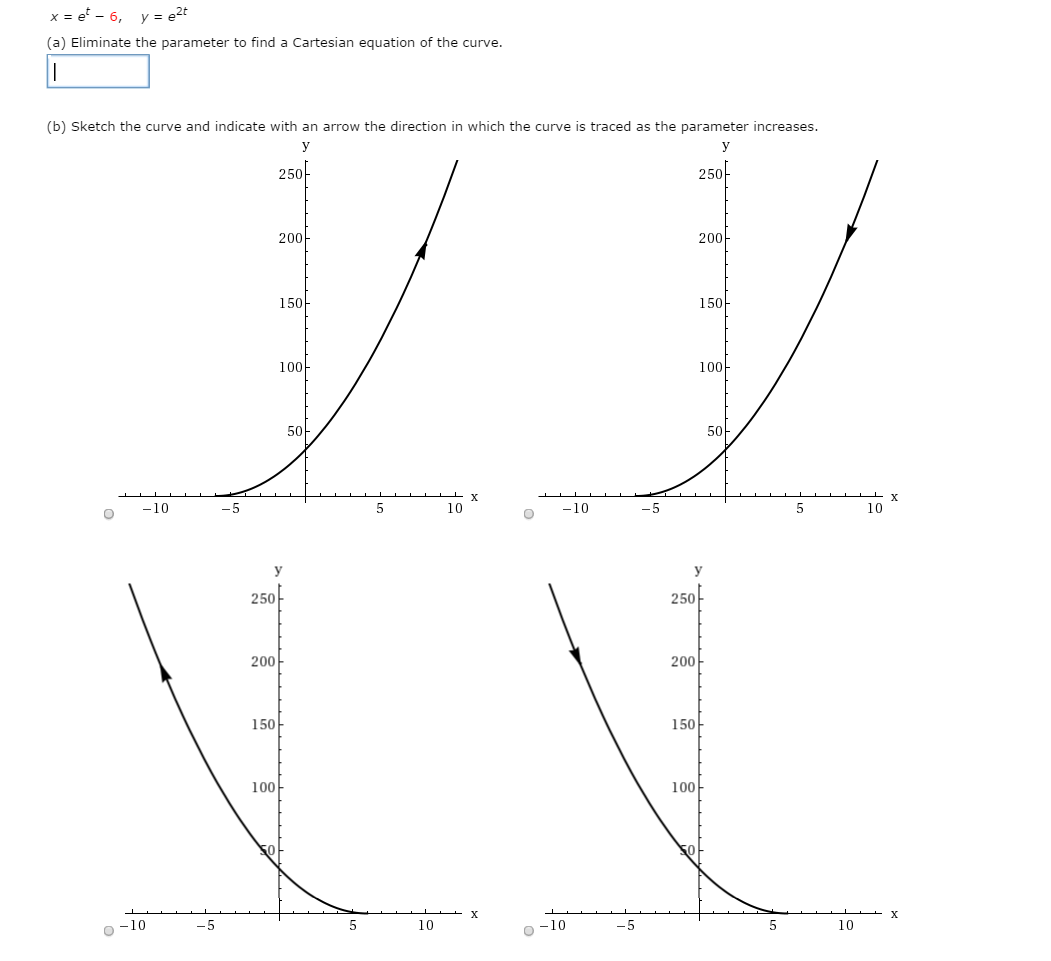 Solved X E T 6 Y E 2t Eliminate The Parameter To F Chegg Com