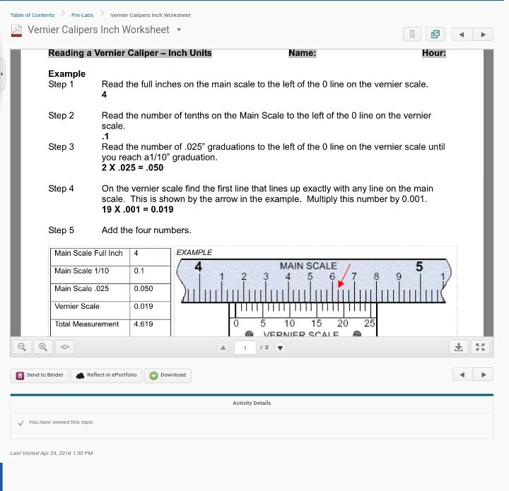 vernier caliper reading exercises