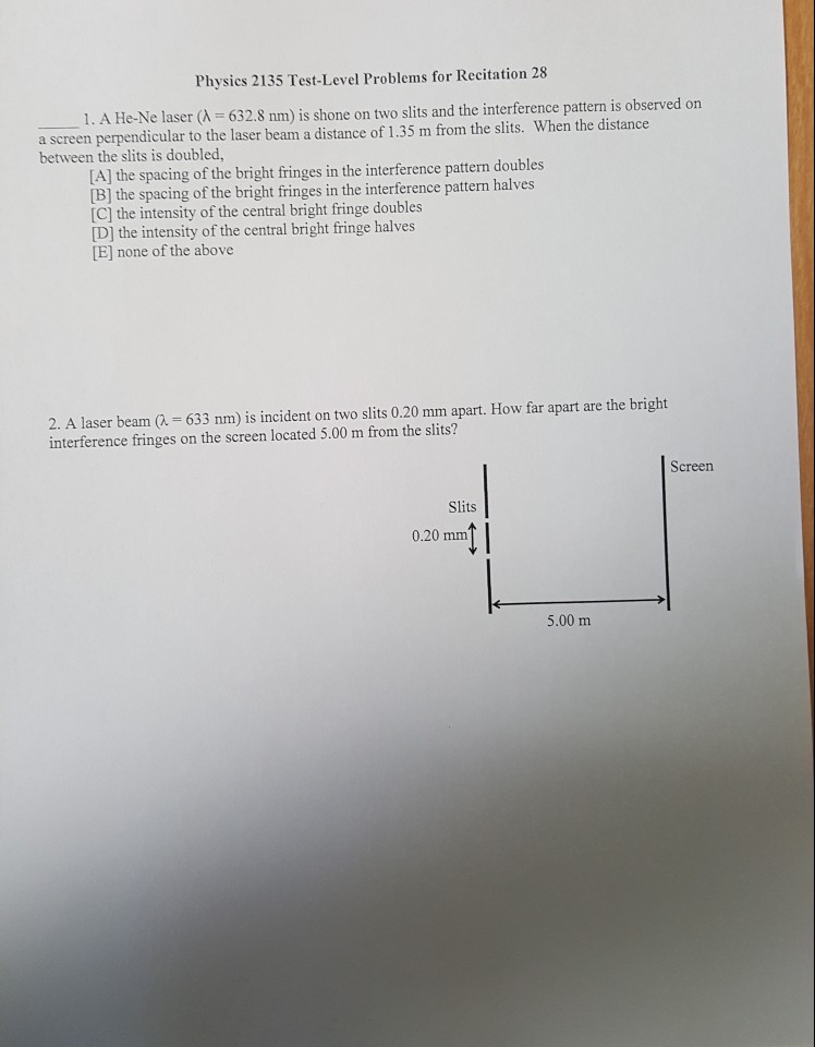 Solved Physics 2135 Test Level Problems For Recitation 28 - 