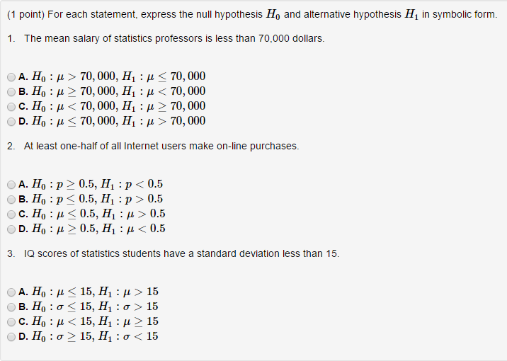 Solved For Each Statement Express The Null Hypothesis H Chegg Com