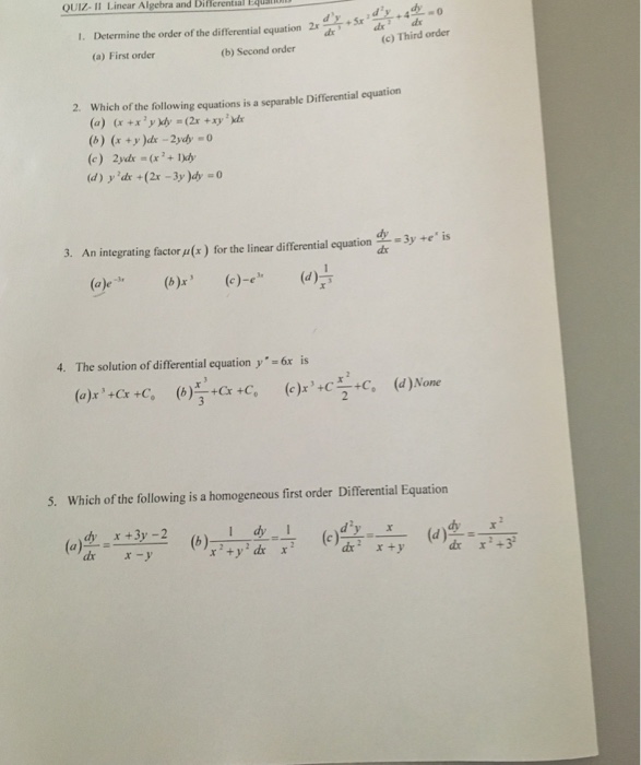 Solved Determine The Order Of The Differential Equation 2x Chegg Com