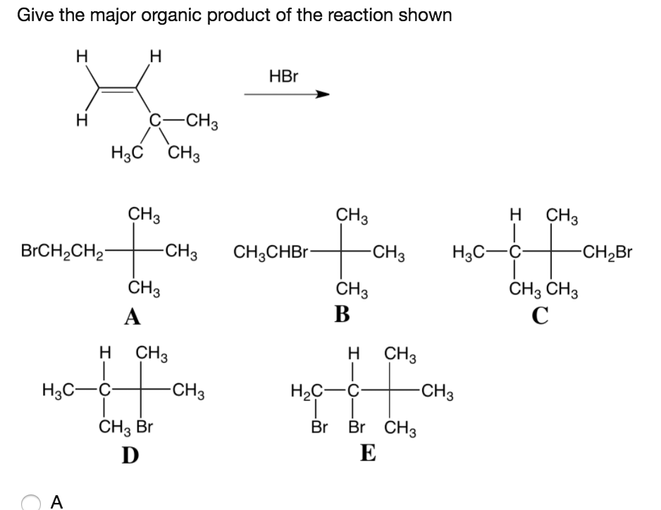 organic product of the reaction shown HBr CH H3C CH CH CH CH BrCHSCH CH CH ...