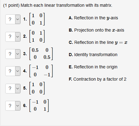 Solved Match Each Linear Transformation With Its Matrix A Chegg Com