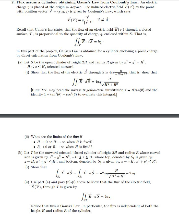 2 Flux Across A Cylinder Obtaining Gauss S Law F Chegg Com