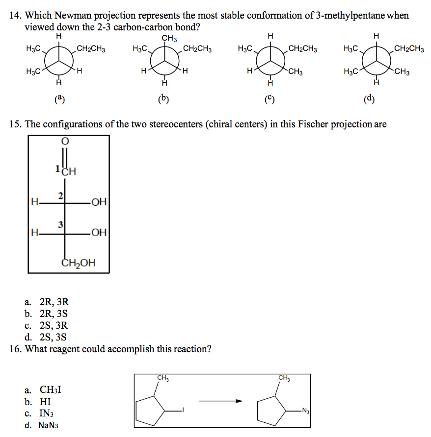 14 Which Newman Projection Represents The Most Chegg 