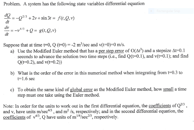 Solved A System Has The Following State Variables Differe Chegg Com