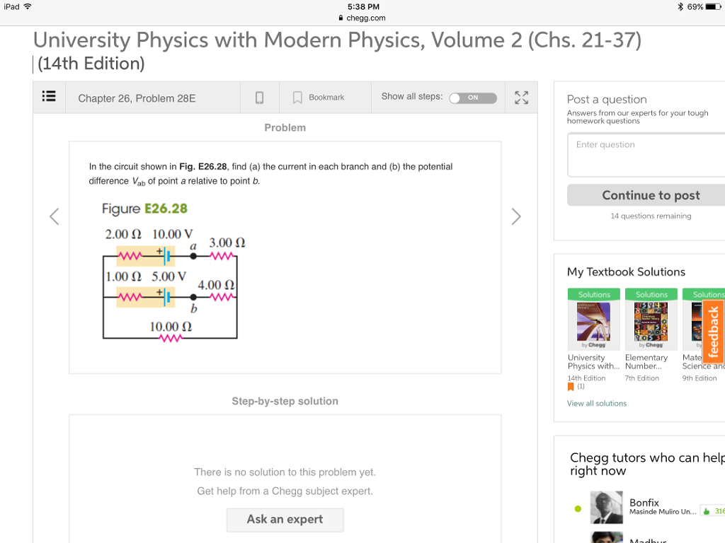 iPad 5:38 PM 69% a chegg.com University Physics with Modern Physics