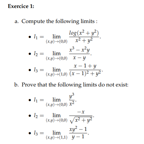 Solved Exercice1 A Compute The Following Limits Log X2 Chegg Com