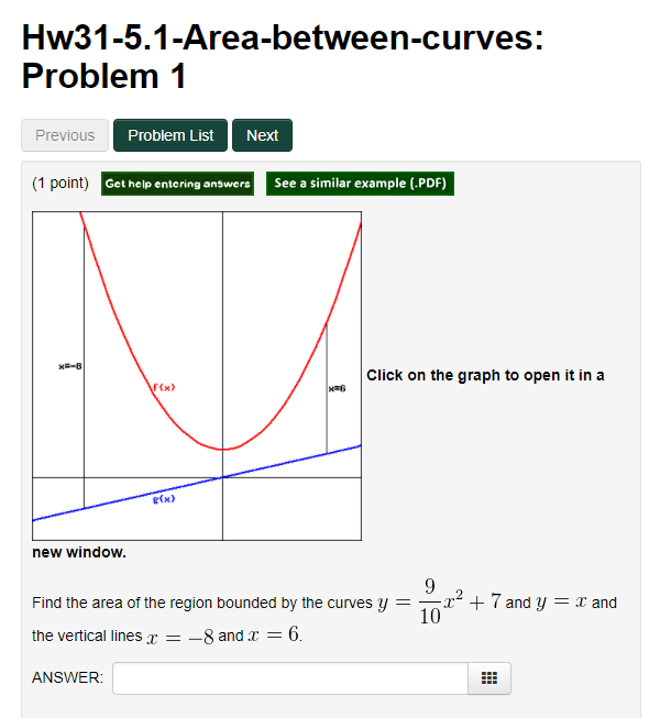 Area between curves example image