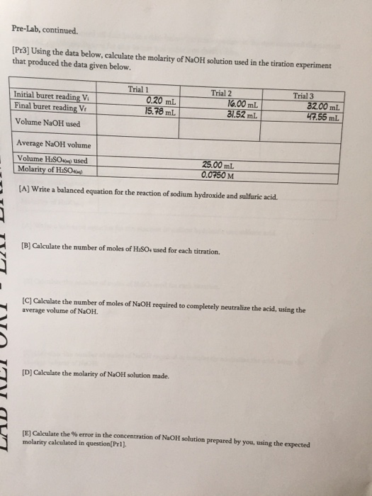 Solved Using The Data Below Calculate The Molarity Of Na Chegg Com