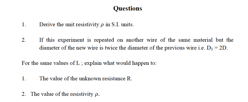 Solved the unit resistivity p S.I. units. If this | Chegg.com
