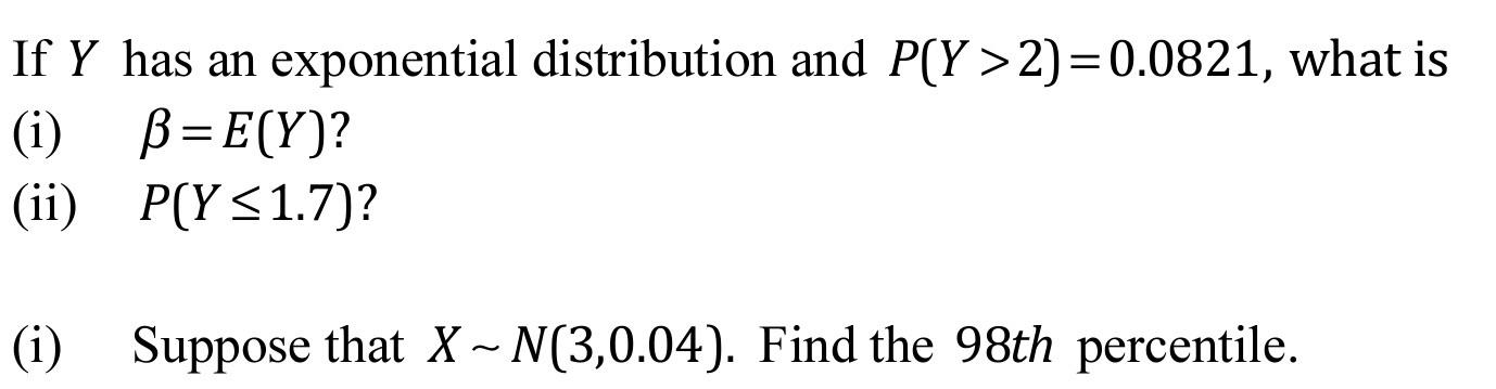 Solved If Y Has An Exponential Distribution And P Y 2 Chegg Com