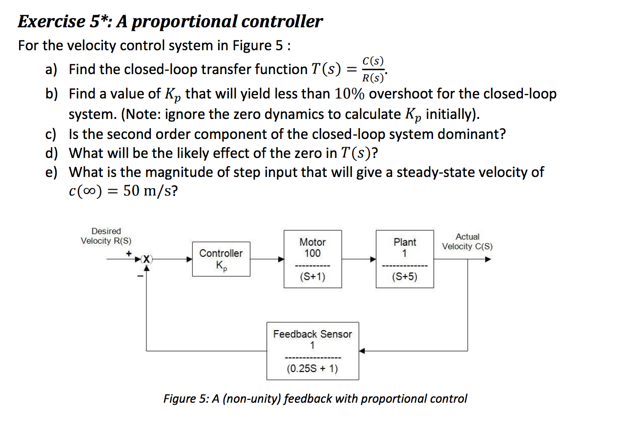 Solved Exercise 5* A Proportional Controller For The Vel...