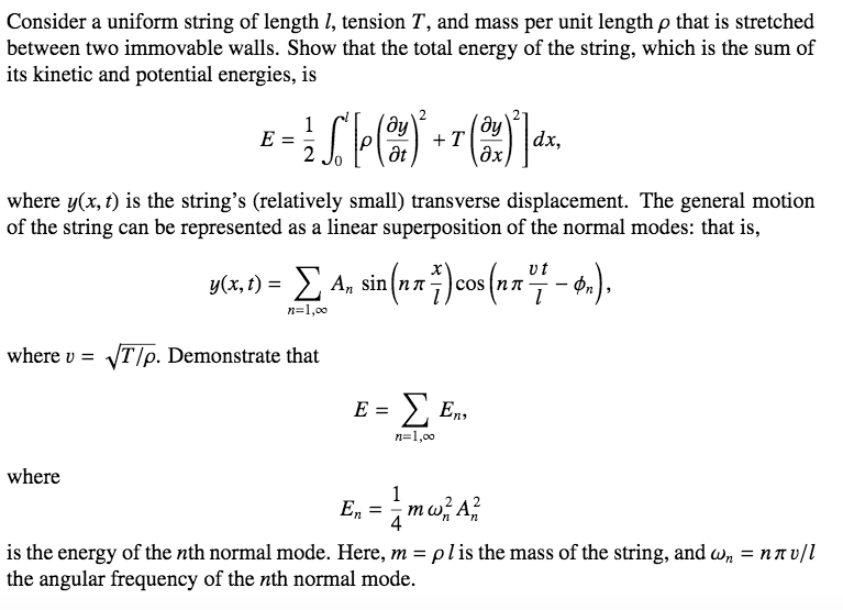 Solved Consider A Uniform String Of Length L Tension T Chegg Com